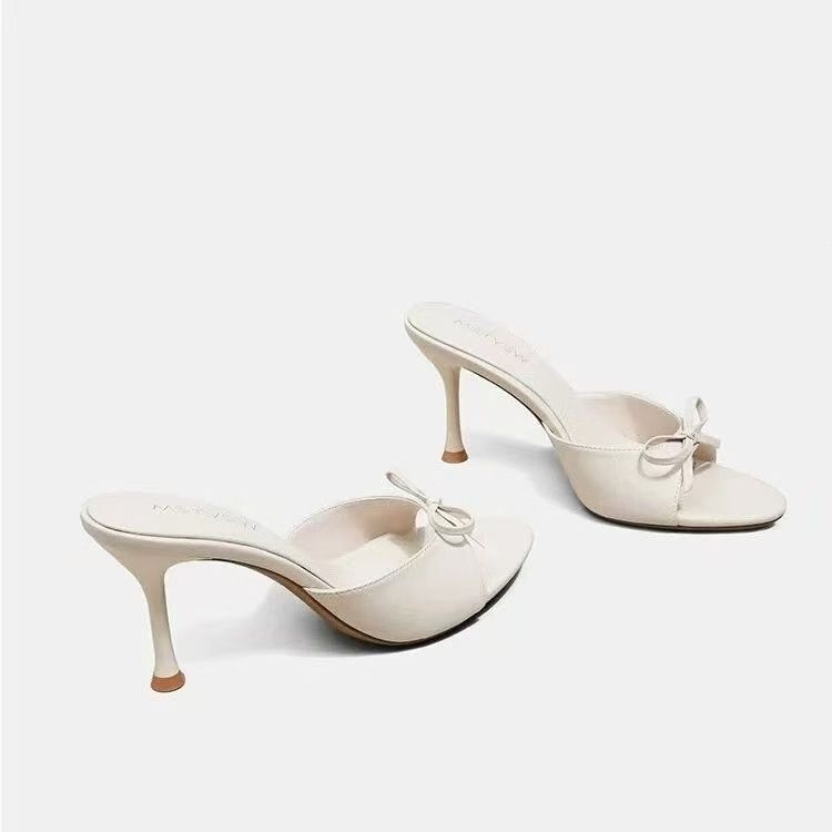 Stiletto-heeled Open-toe High Heels With Bow Detail Summer French-style Sandals For Women photo 1