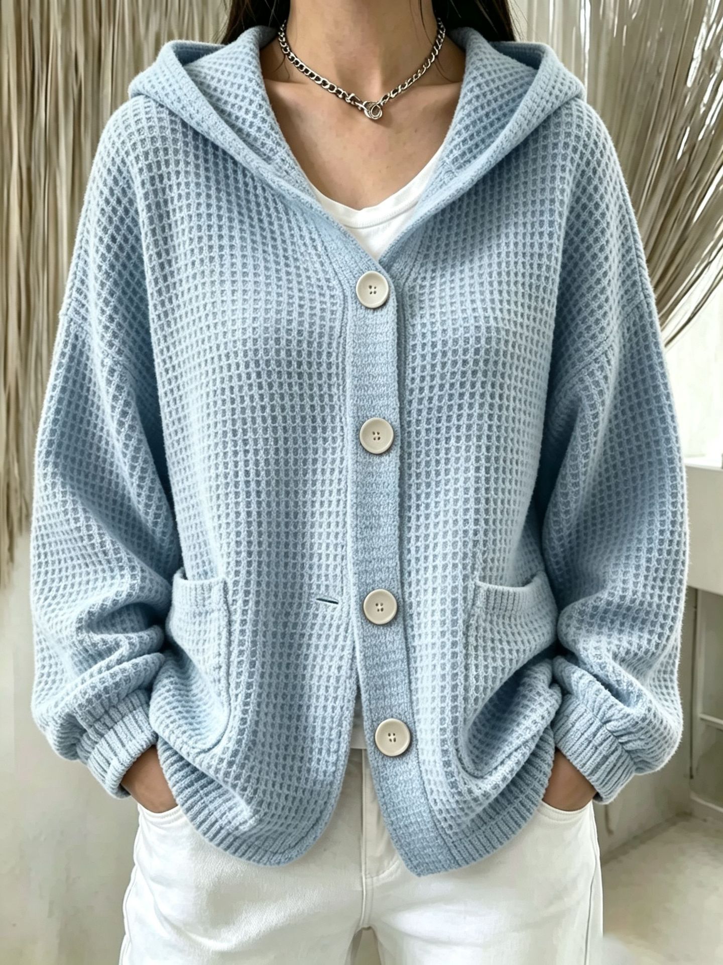 Women's Buttoned Hooded Jacket Top photo 3