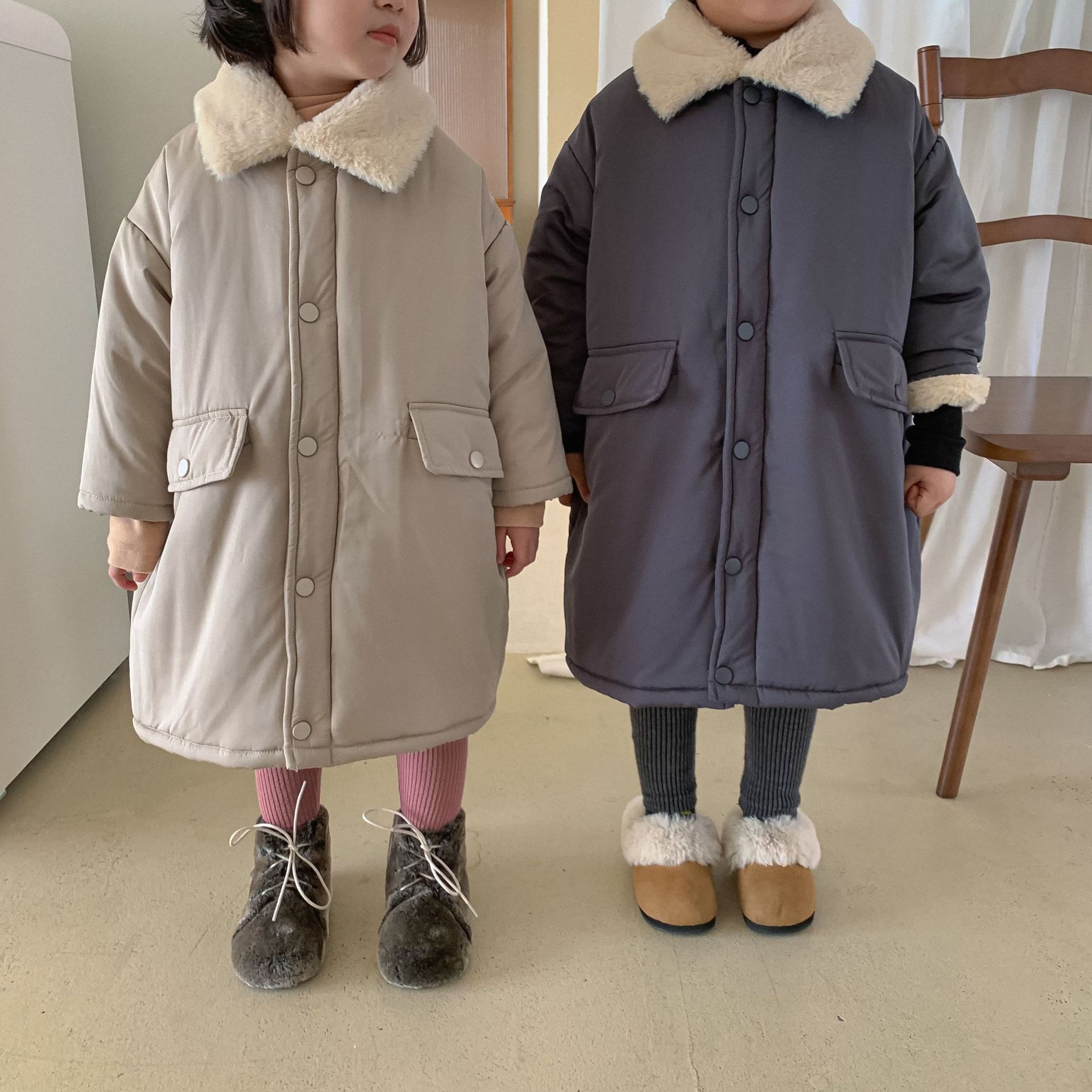 Thickened Fleece Lined Padded Kids Jacket Faux Rabbit Fur photo 1