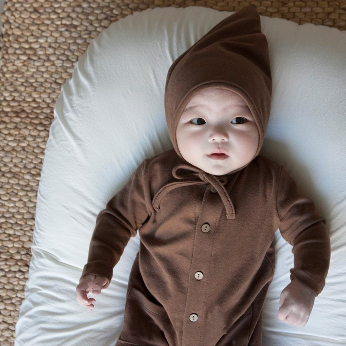 Solid-color Pocketed Chest-opening Baby Romper photo 4