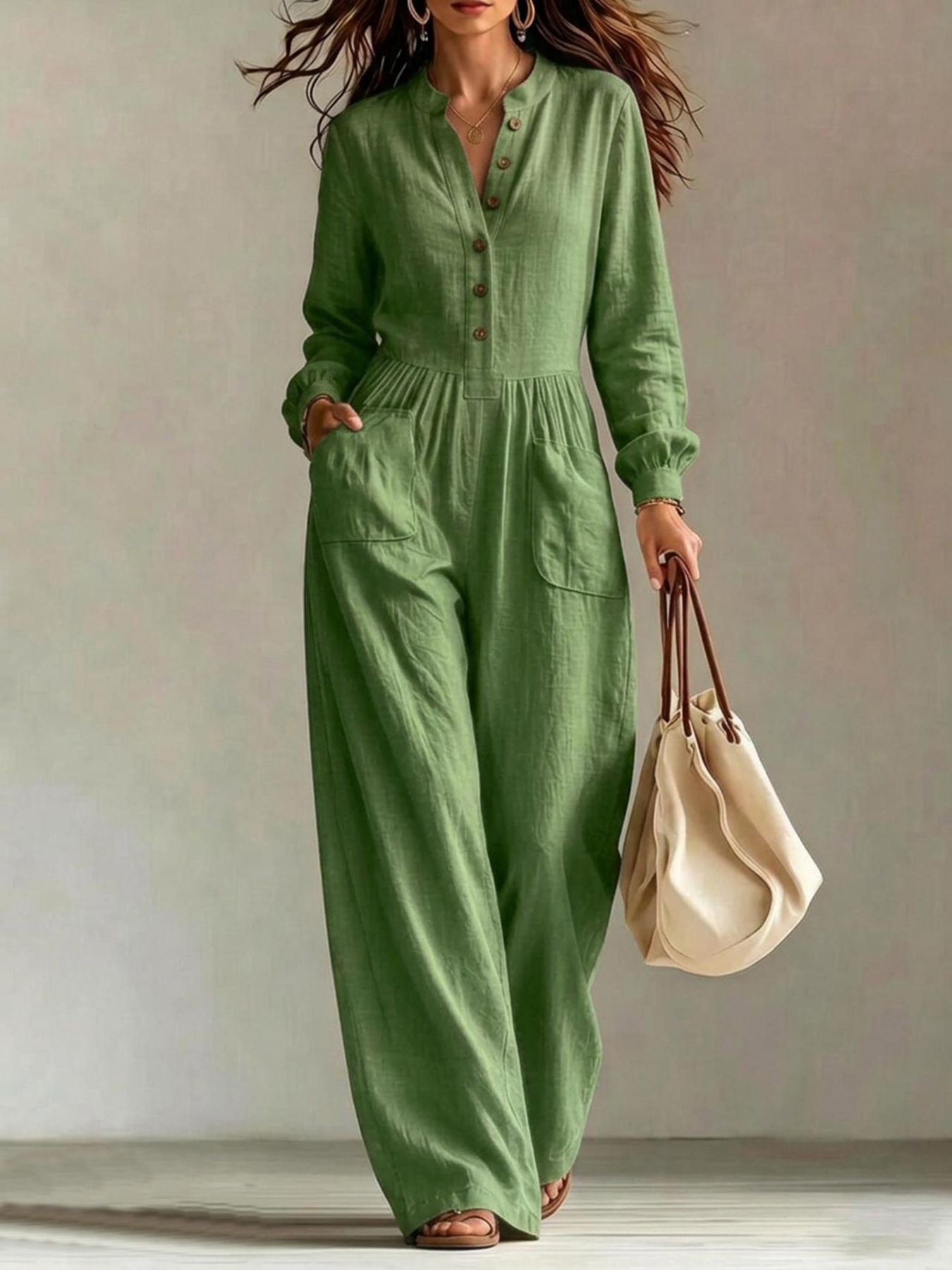 Jumpsuit With Buttons Waist-cinching Design And Pockets photo 5