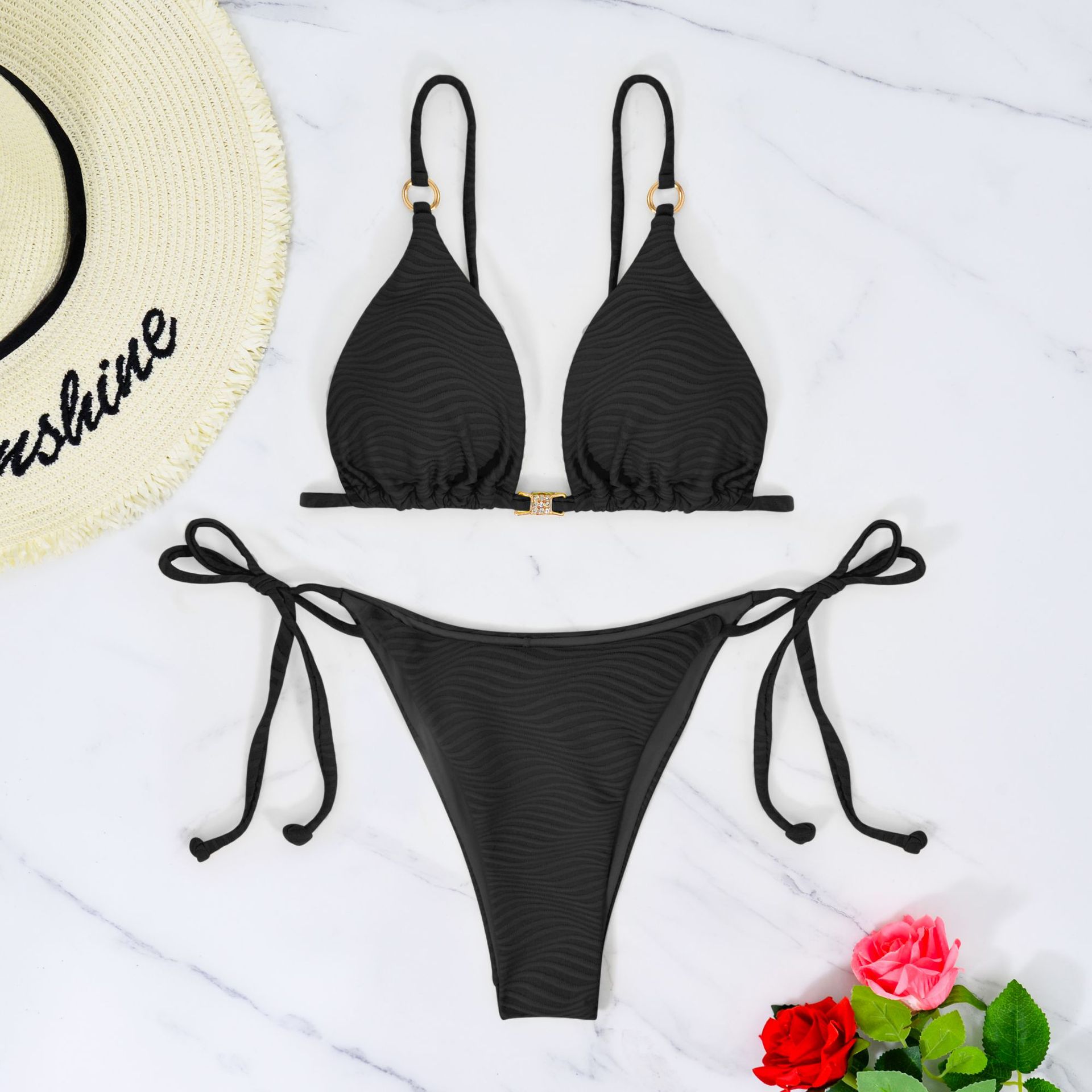 New European And American-style Solid-color Three-piece Tied Swimsuit photo 7