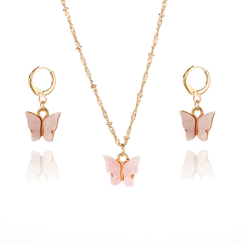Color Acrylic Butterfly Earrings And Necklace Set photo 3