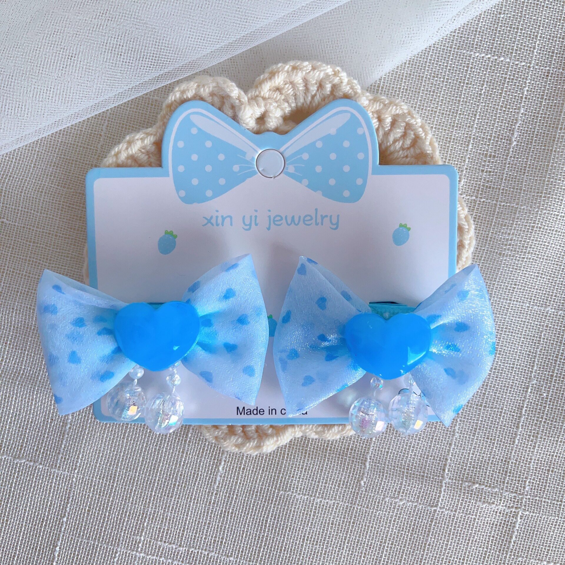 Children's Fabric Flower And Bow Hair Clip With Tassel And Beads photo 8