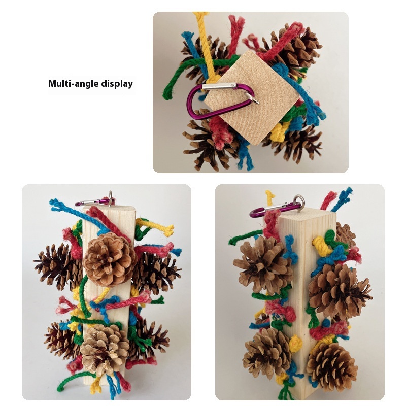 Solid Wood Parrot Toy Bird Stand Tearing Damage Relieving Stuffy Bite Wooden Square photo 5