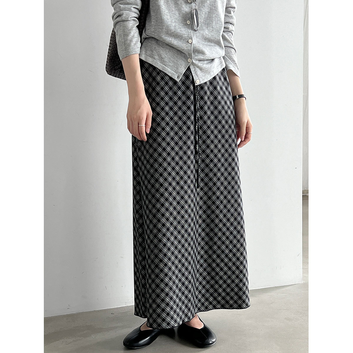 Womens Designer-Style Plaid Elastic-Waist Color-Block Checkered Skirt photo 3