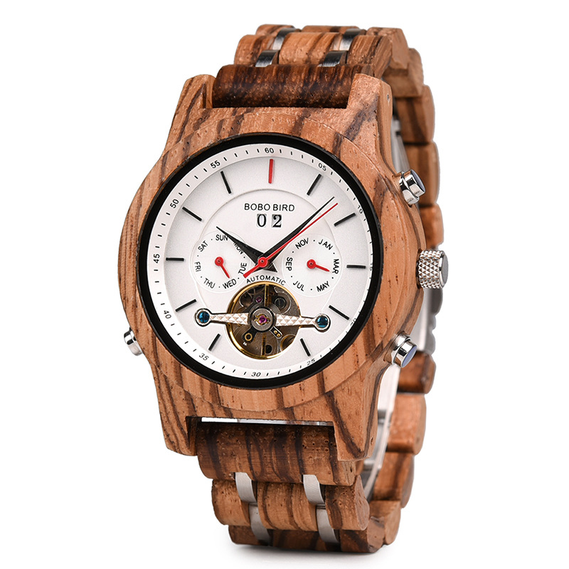 Business Flywheel Mechanical Multi-function Wooden Watch photo 4