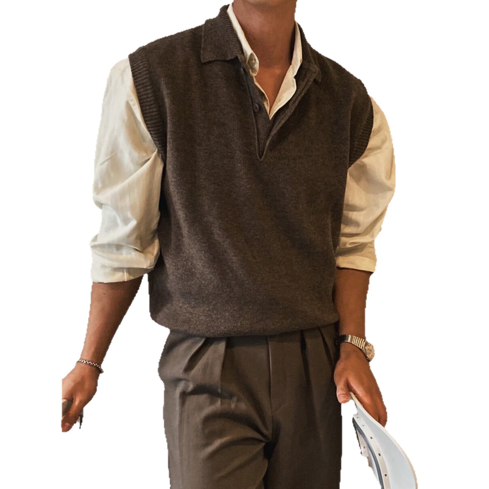 Mens Lapel Vest Business Knitwear Wool photo 5