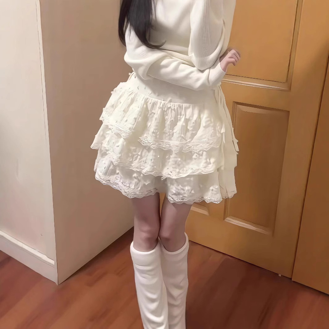 Short Lace-trimmed High-waisted Cake-style Puffy Skirttrendy photo 1