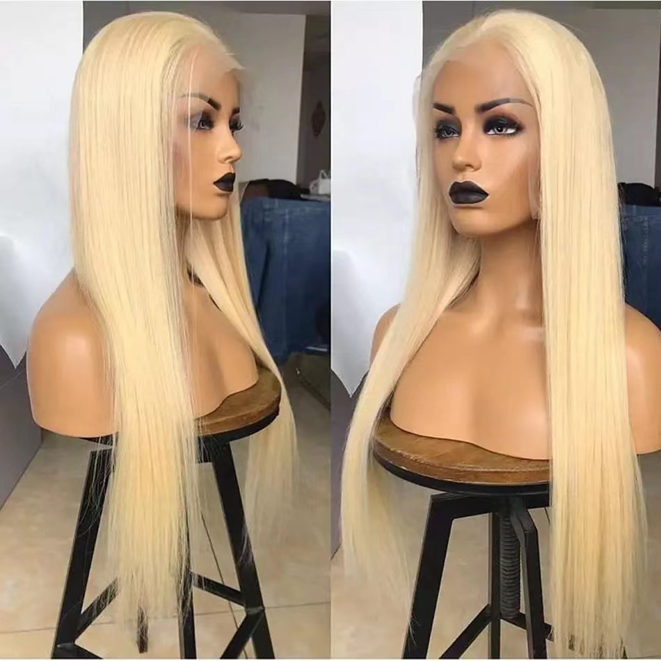 Front Lace Light Golden Long Straight Hair Full Lace Wig Cap photo 1