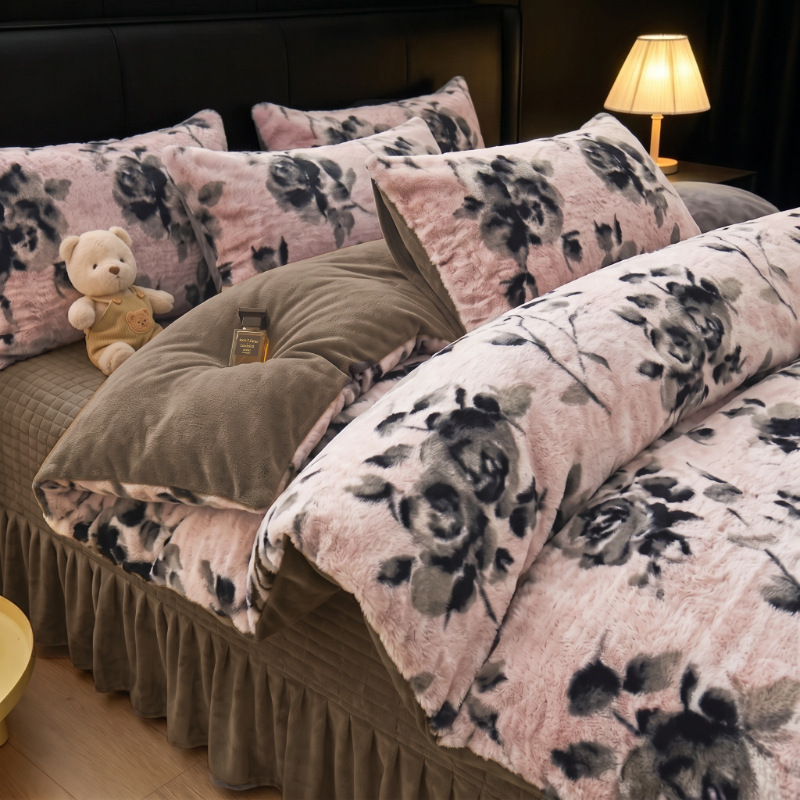 New Rabbit Fur Plush Leopard-print Four-piece Set Meilade Winter photo 5