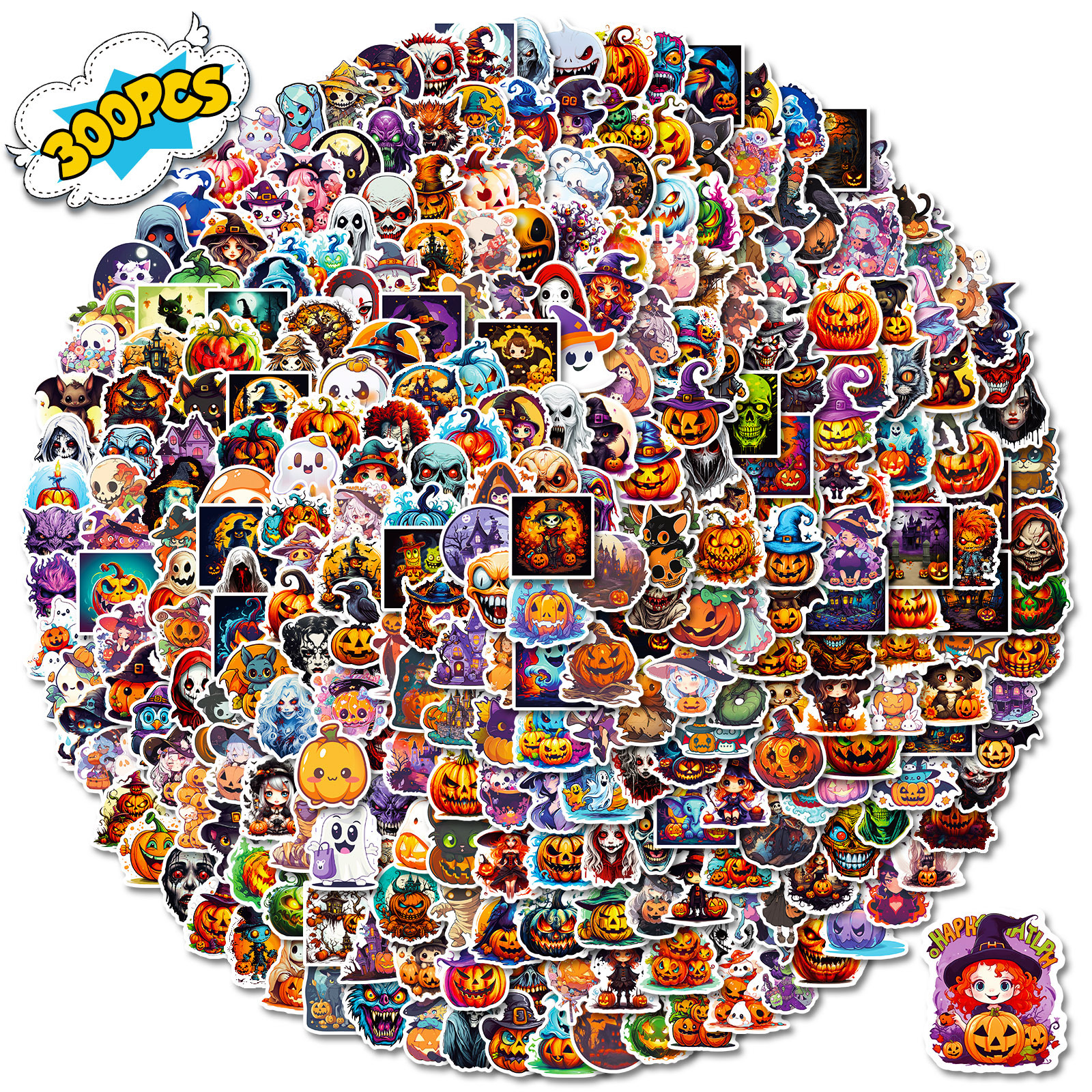 300 Cartoon Pumpkin Witch Cute Ghost Graffiti Stickers Halloween Holiday Decoration Stickers DIY Refrigerator Mobile Phone photo 6
