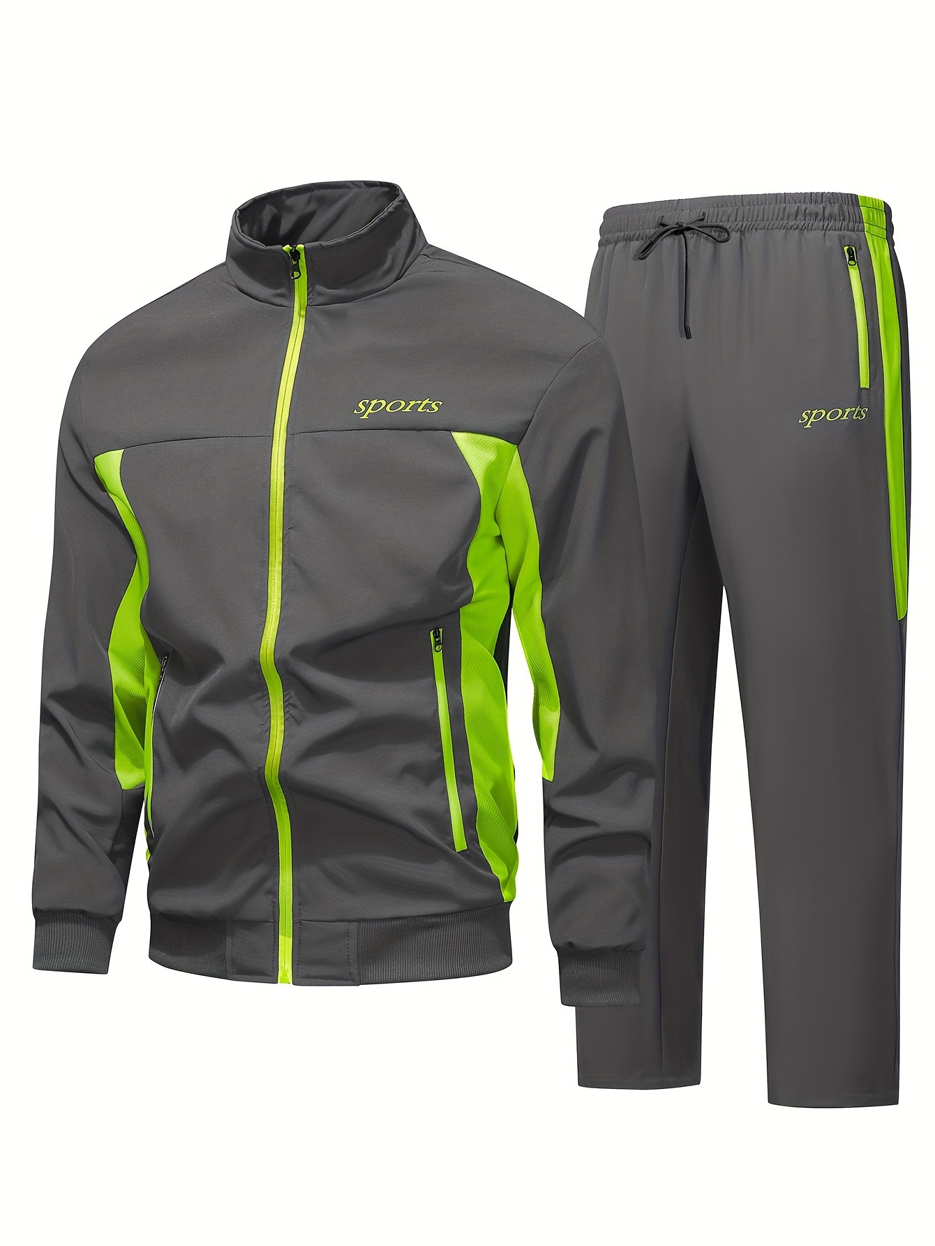 Men's Autumn Casual Sportswear Set With A Stand-up Collar And Color-block Design photo 5