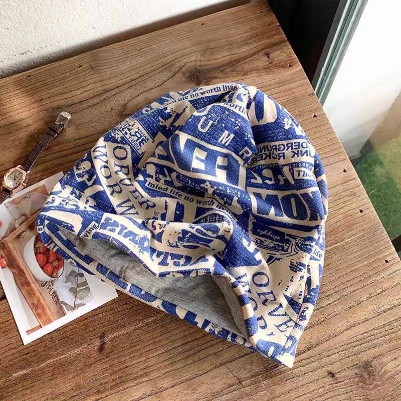 Vintage Newspaper Print Headscarf Face Framing Pleated Wrap For Women Retro Style Hair Accessory photo 3