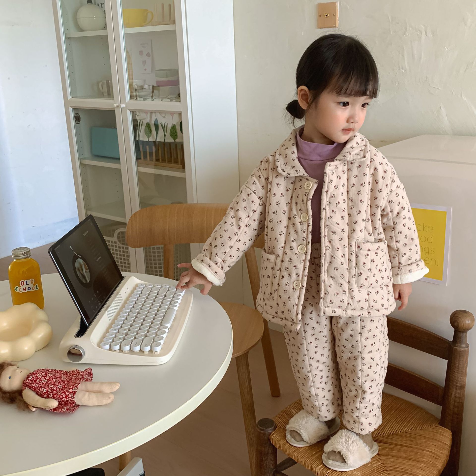 New Fleece-Lined Three-Layer Quilted Pajama Set For Baby Girls And Boys photo 2