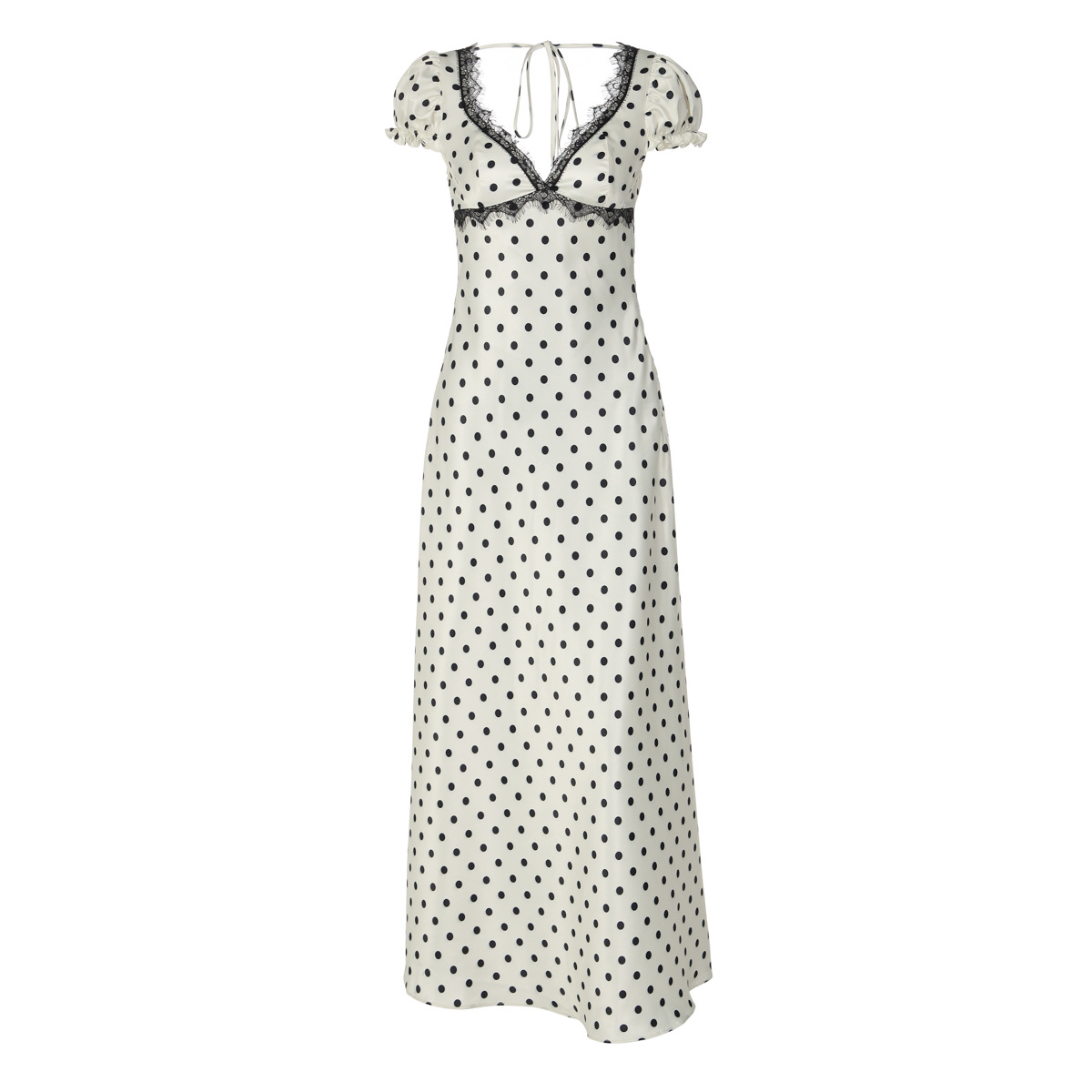 Elegant Polka-dot Sleeveless Lace-trimmed Bodycon Dress photo 7