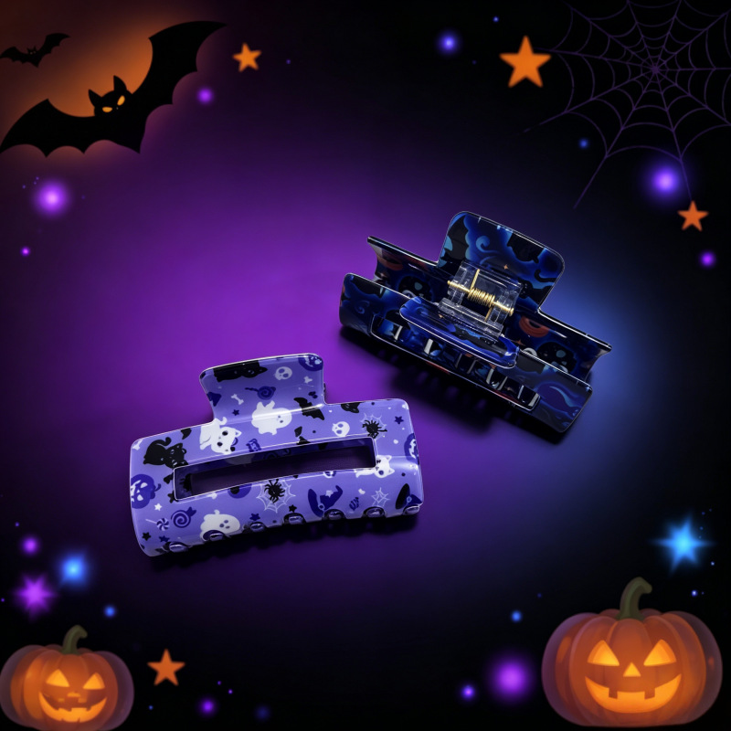 Halloween-themed Hair Clip Square Clip With Skull And Black Cat Print photo 7