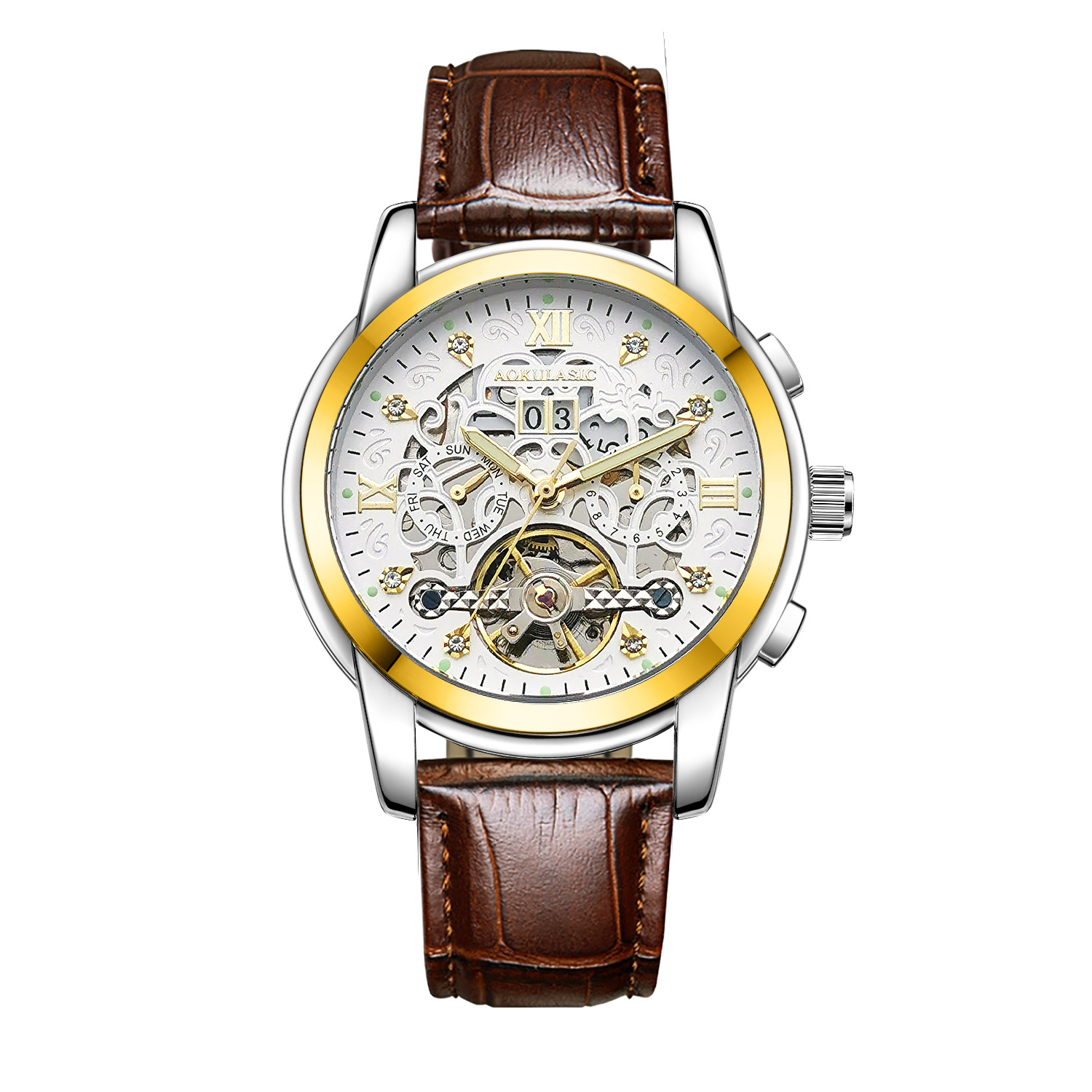 New Mens Large-rotor Skeleton Automatic Mechanical Watch photo 3
