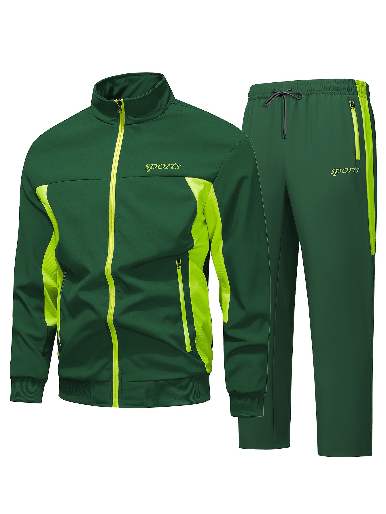 Men's Autumn Casual Sportswear Set With A Stand-up Collar And Color-block Design photo 3