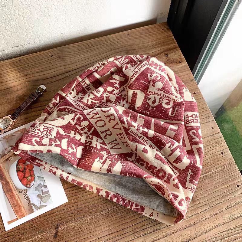 Vintage Newspaper Print Headscarf Face Framing Pleated Wrap For Women Retro Style Hair Accessory photo 4