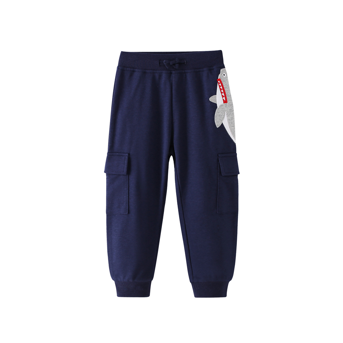Boys Cotton Blend Cartoon Shark Embroidered Sports Pants - Casual Loose Fit Joggers for Kids Outdoor Play photo 2