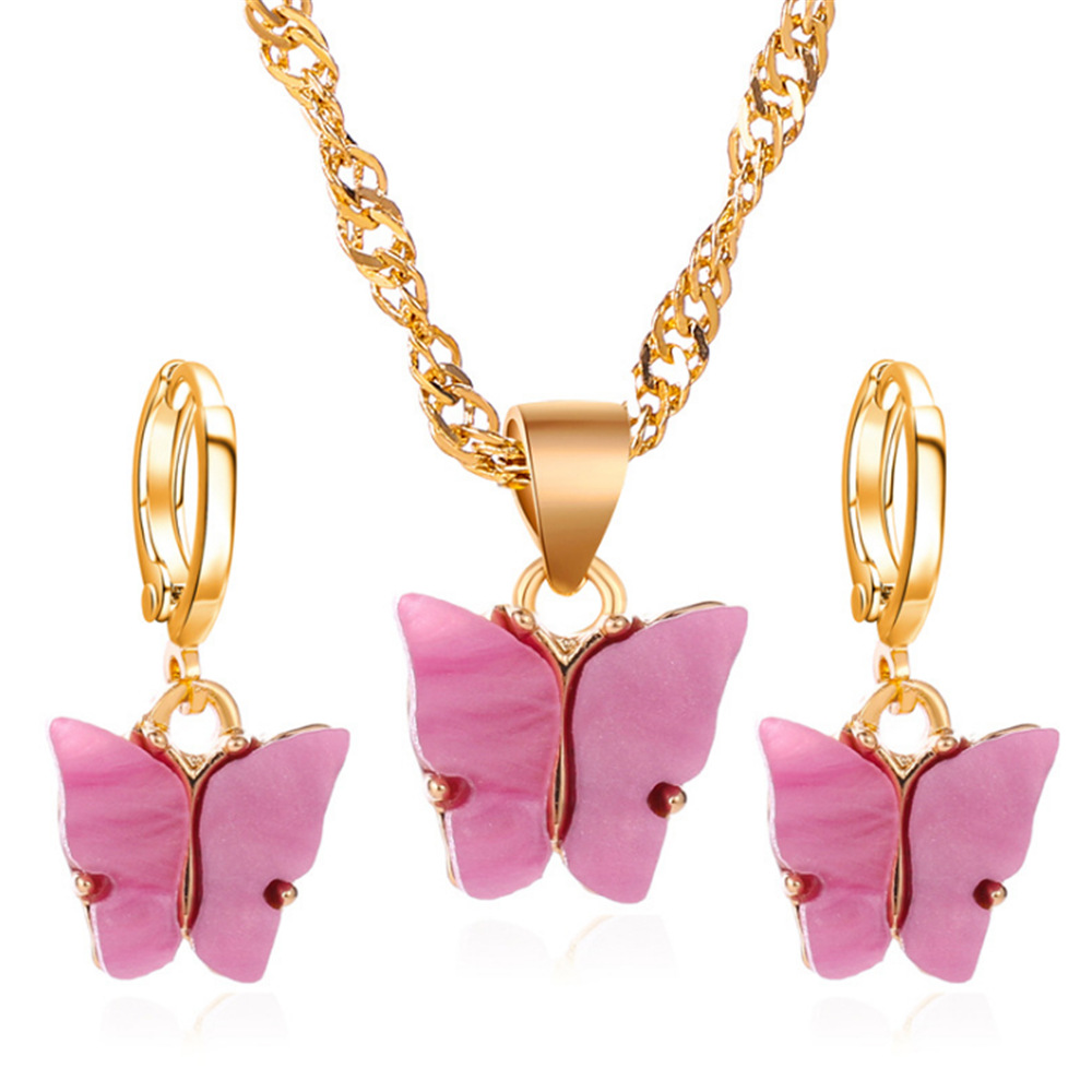 Color Acrylic Butterfly Earrings And Necklace Set photo 5