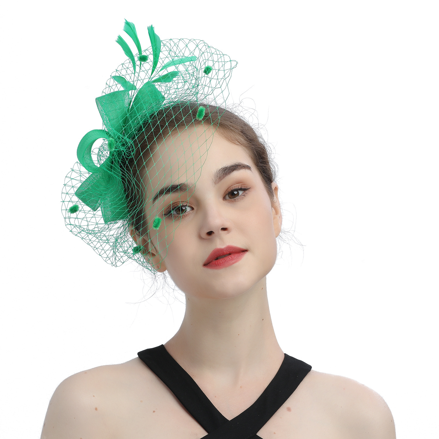 Bride Veil Hair Bow Top Hat Headdress Flower Cover Face Mesh Head photo 3