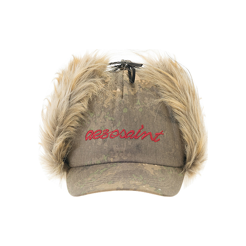 Camouflage Retro Embroidered Earflap Fur Baseball Cap photo 2