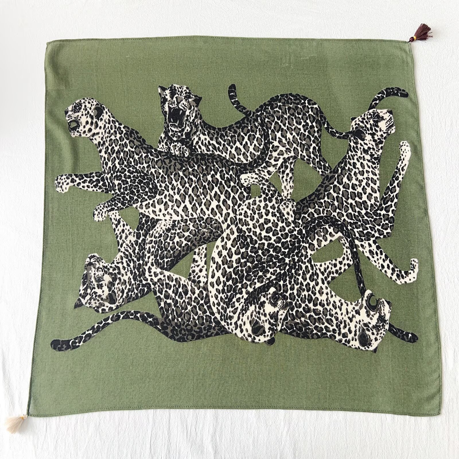 Jungle Cheetah Art Print Square With Tassels Silk Shawl For Stylish Outfits Blogger-Style Multi-Use Scarf photo 8