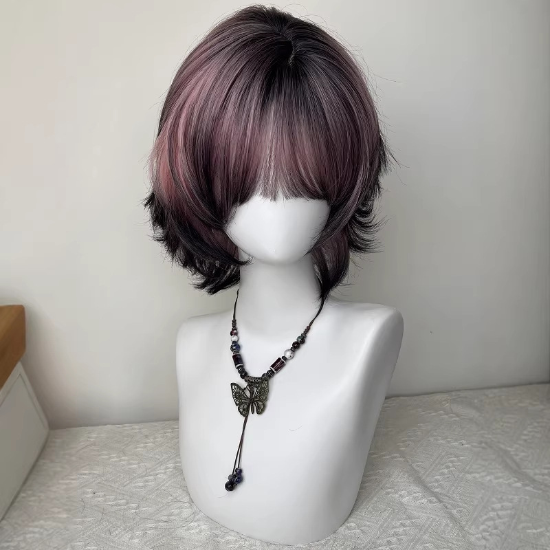 Wig For Women Black And Pink Ombre Siamese Cat Layered Mullet Cosplay Headpiece photo 3