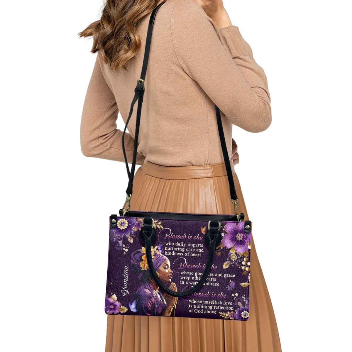 African Girl Butterfly Zipper Leather Handbag For Women photo 3