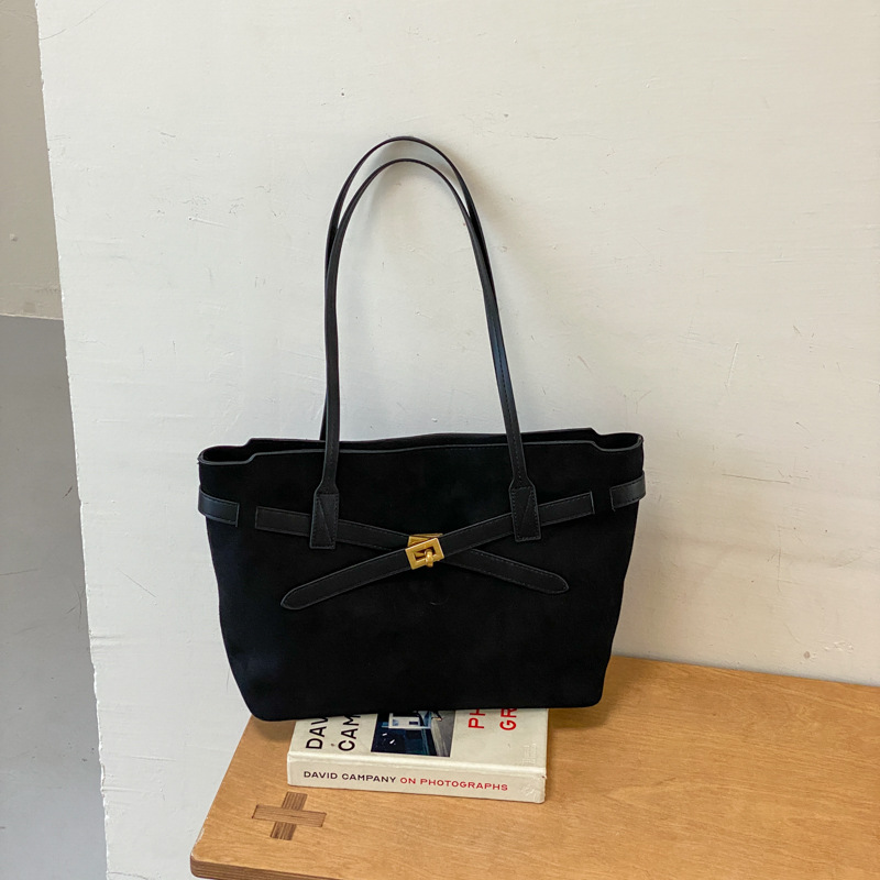 Vintage Suede Patchwork Large Shoulder Tote Bag photo 6