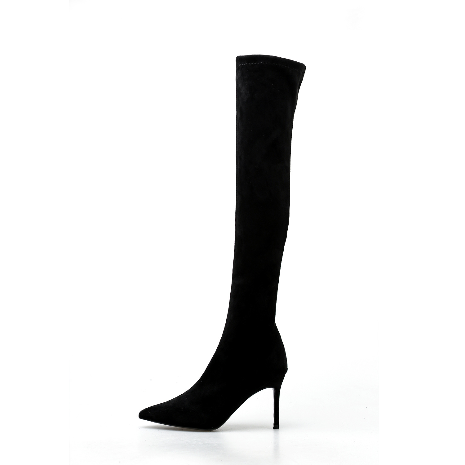 Black Suede Slimming Pointed-toe Stiletto High-heeled Womens Boots photo 4
