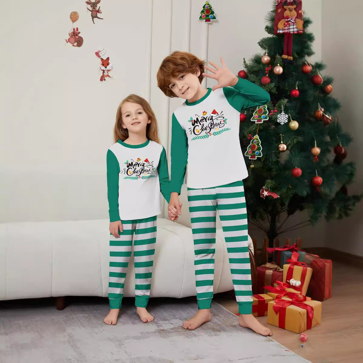 Parent-Child Christmas Suit Blue And White Striped Letters photo 6