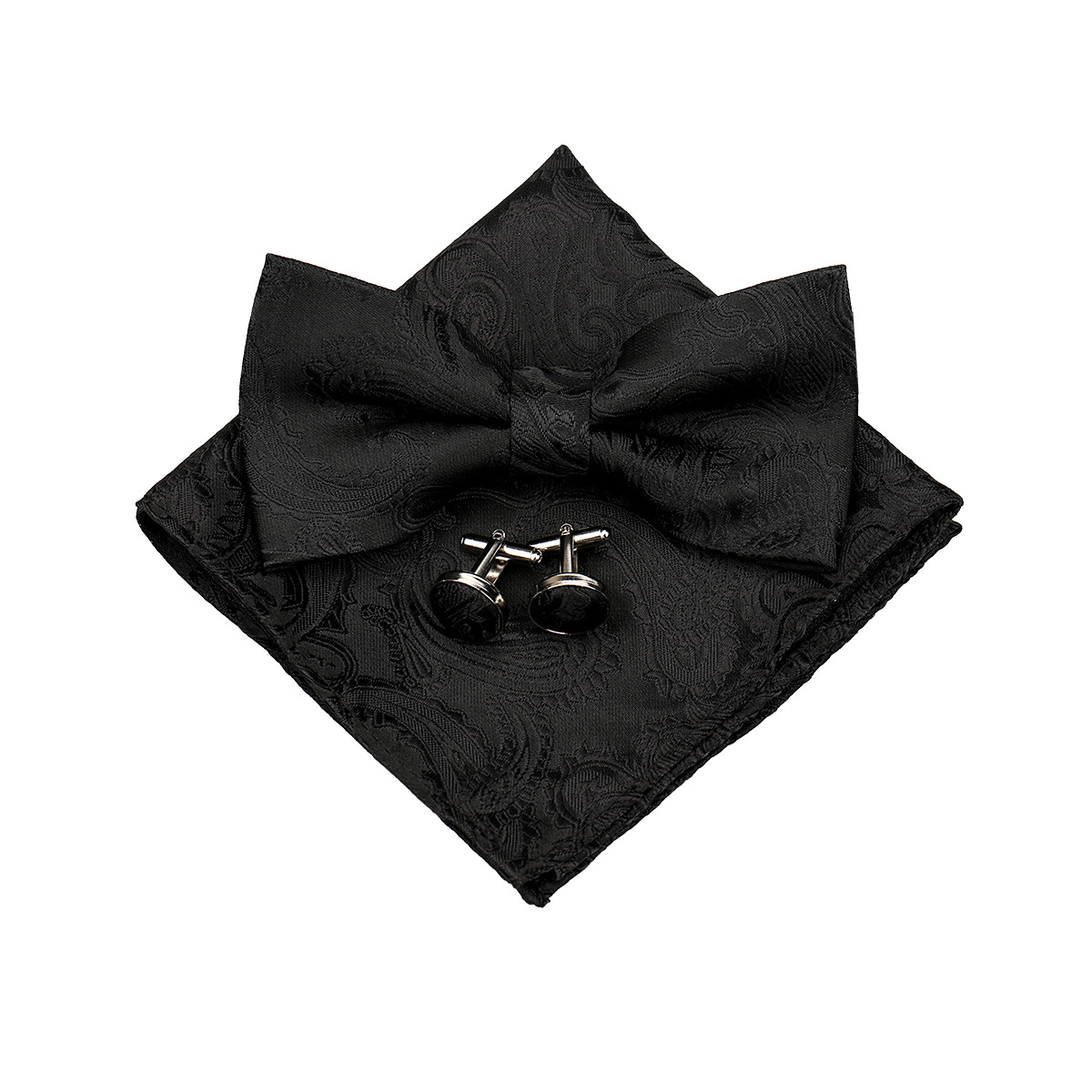 Mens Paisley Bow Tie Pocket Square And Cufflinks photo 1