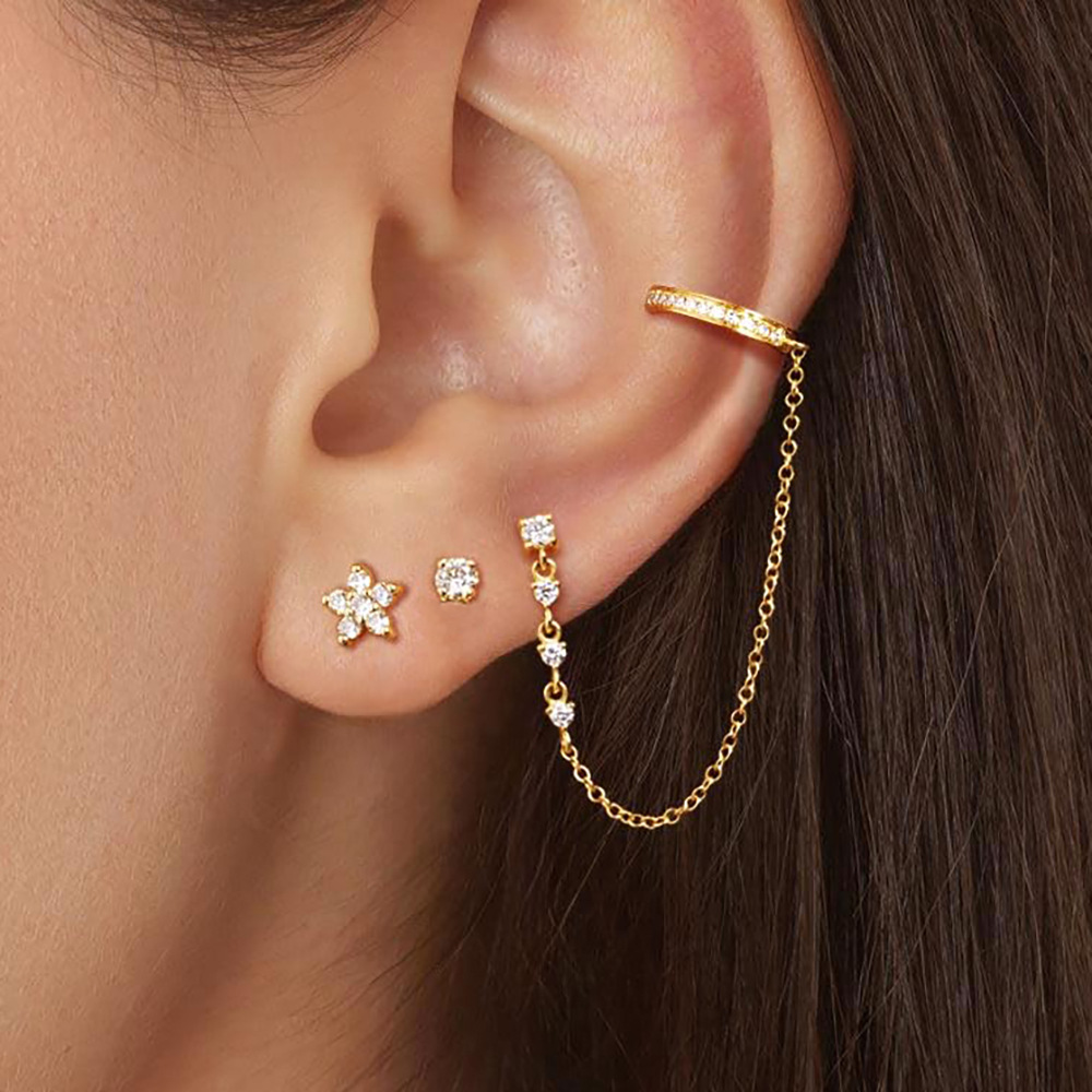 Stainless Steel Zircon Geometric Tassel Earrings photo 1