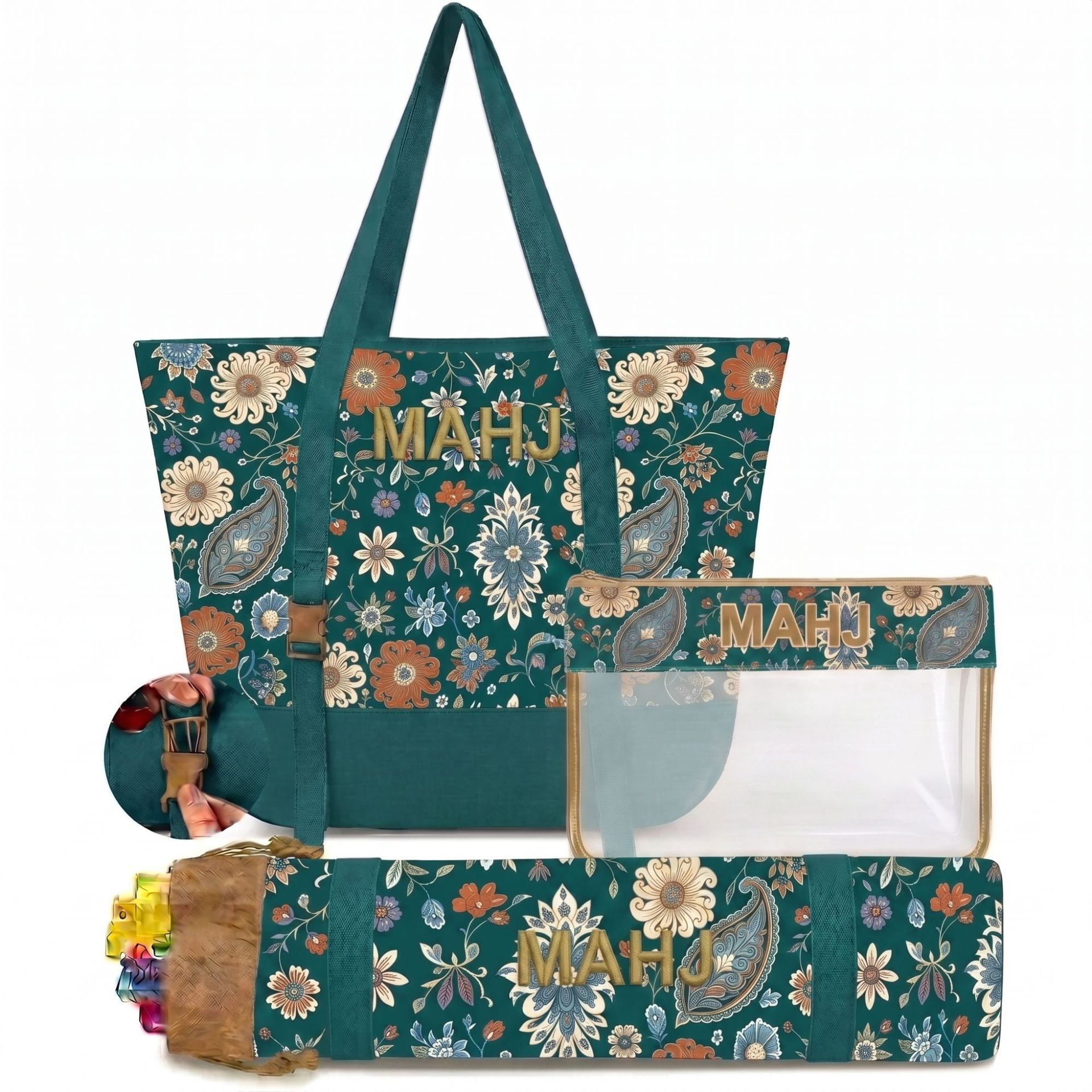 Retro Paisley Floral Embroidered Mahjong Storage Three-Piece Makeup Bag Set photo 8