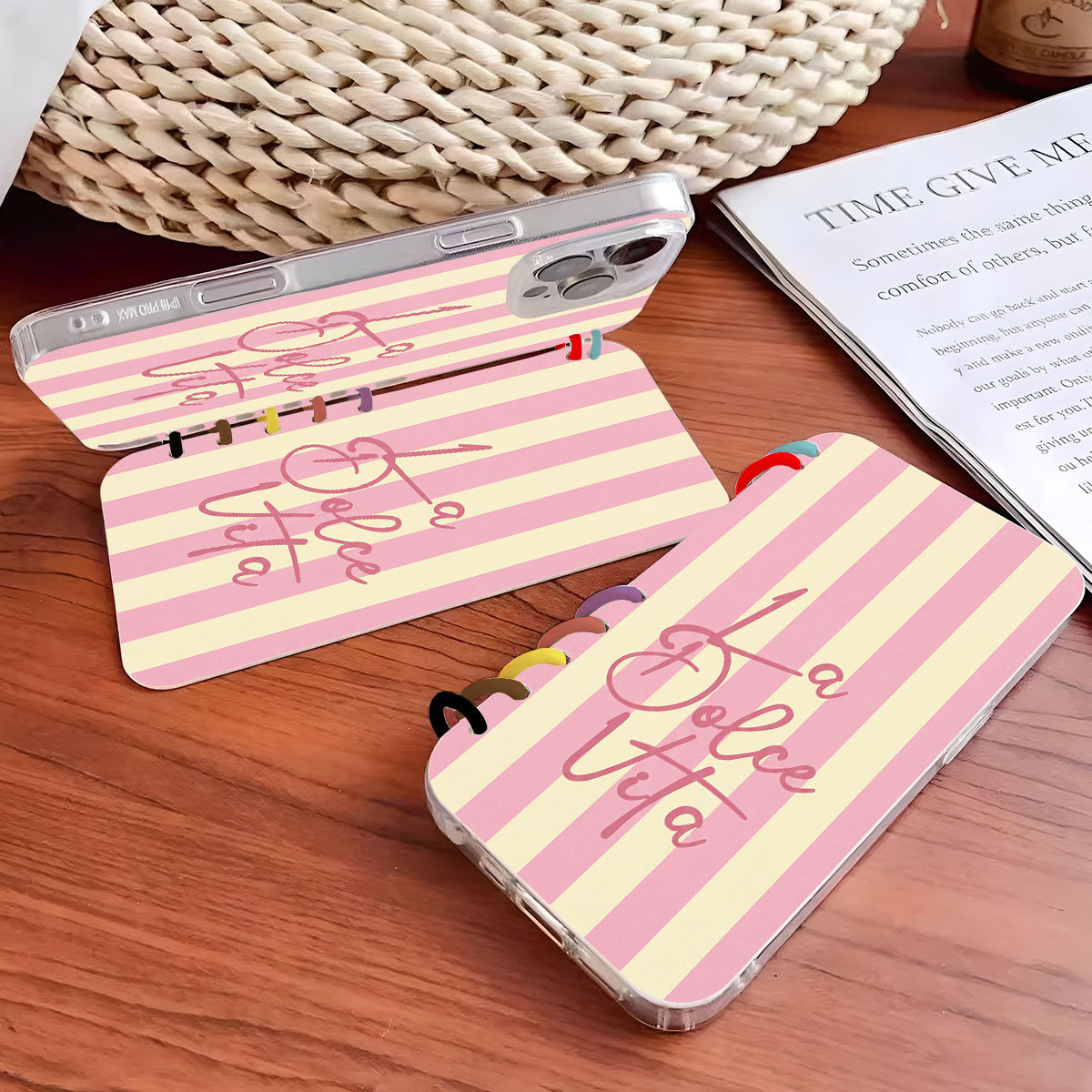 Powder Yellow Striped Notebook Flip Phone Case photo 4