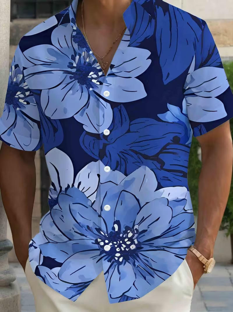 Mens Short-Sleeved Shirt With Geometric Print photo 6