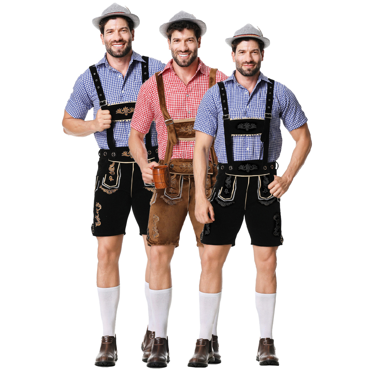 Embroidered Men's Beer-themed Overalls Set photo 1