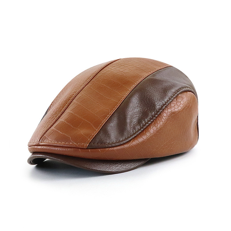 American-style Vintage PU Leather Artistic Patchwork Newsboy Cap photo 7
