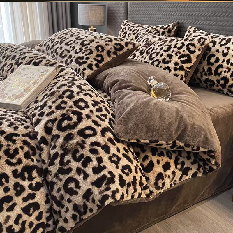 New Rabbit Fur Plush Leopard-print Four-piece Set Meilade Winter photo 7