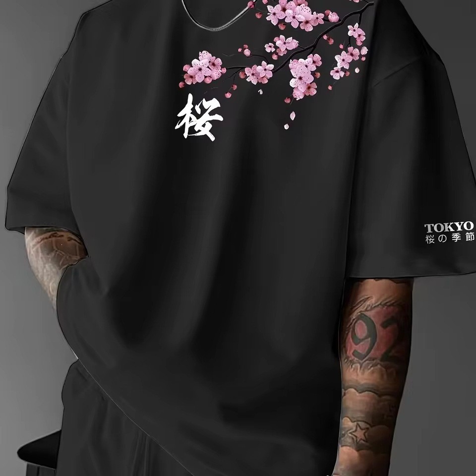 Japanese-style Tokyo Cherry-blossom-print Short-sleeve T-shirt photo 2