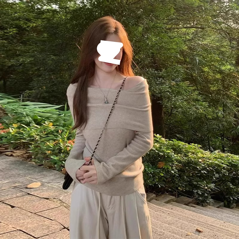 Off-the-shoulder Womens Knitted Bottoming Sweater photo 5