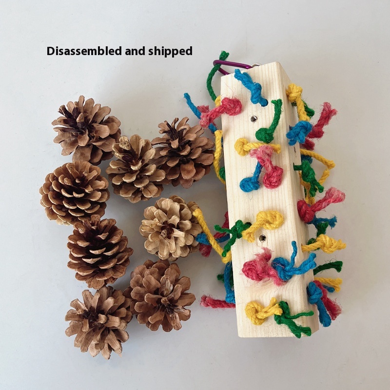 Solid Wood Parrot Toy Bird Stand Tearing Damage Relieving Stuffy Bite Wooden Square photo 2