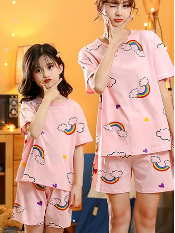 Children's Cotton Short-sleeved Home Wear Suit Parent-child Mother-daughter Home Cartoon Princess 2-piece Summer Thin Cotton photo 3