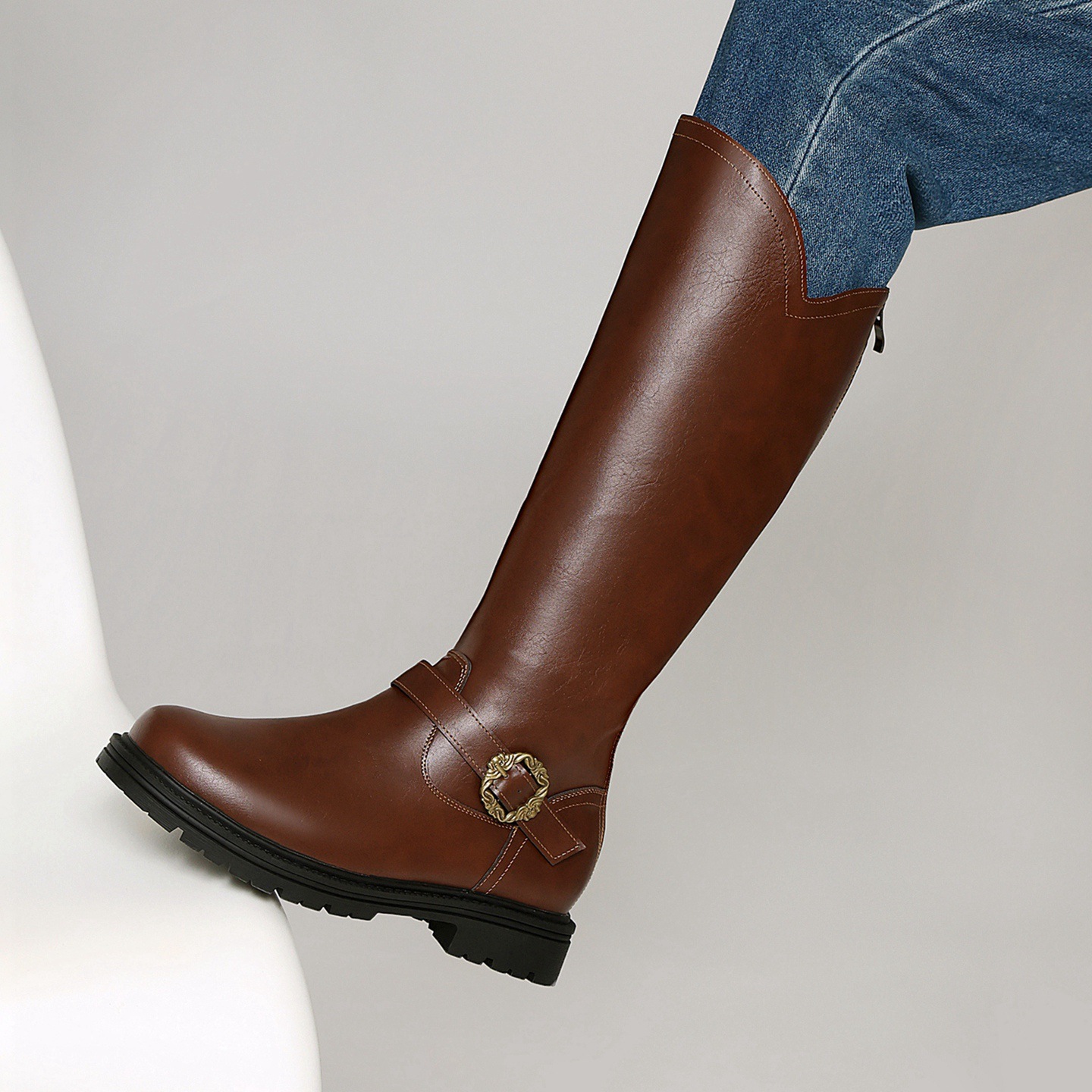 Women's High-heeled Boots With A Thick Sole And Belt Buckle photo 3