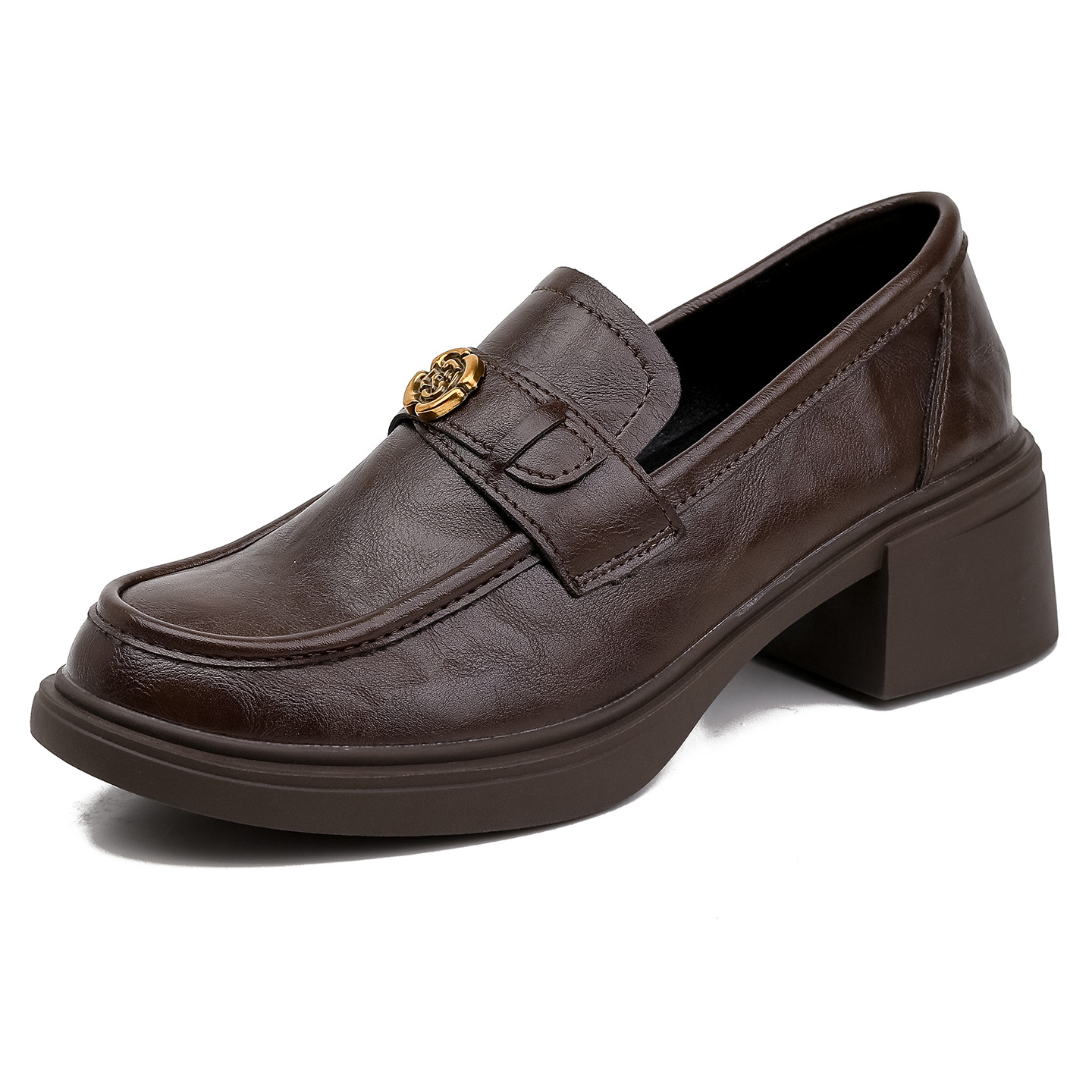 Chunky-heel Slip-on Leather Shoes With Thick Soles photo 3