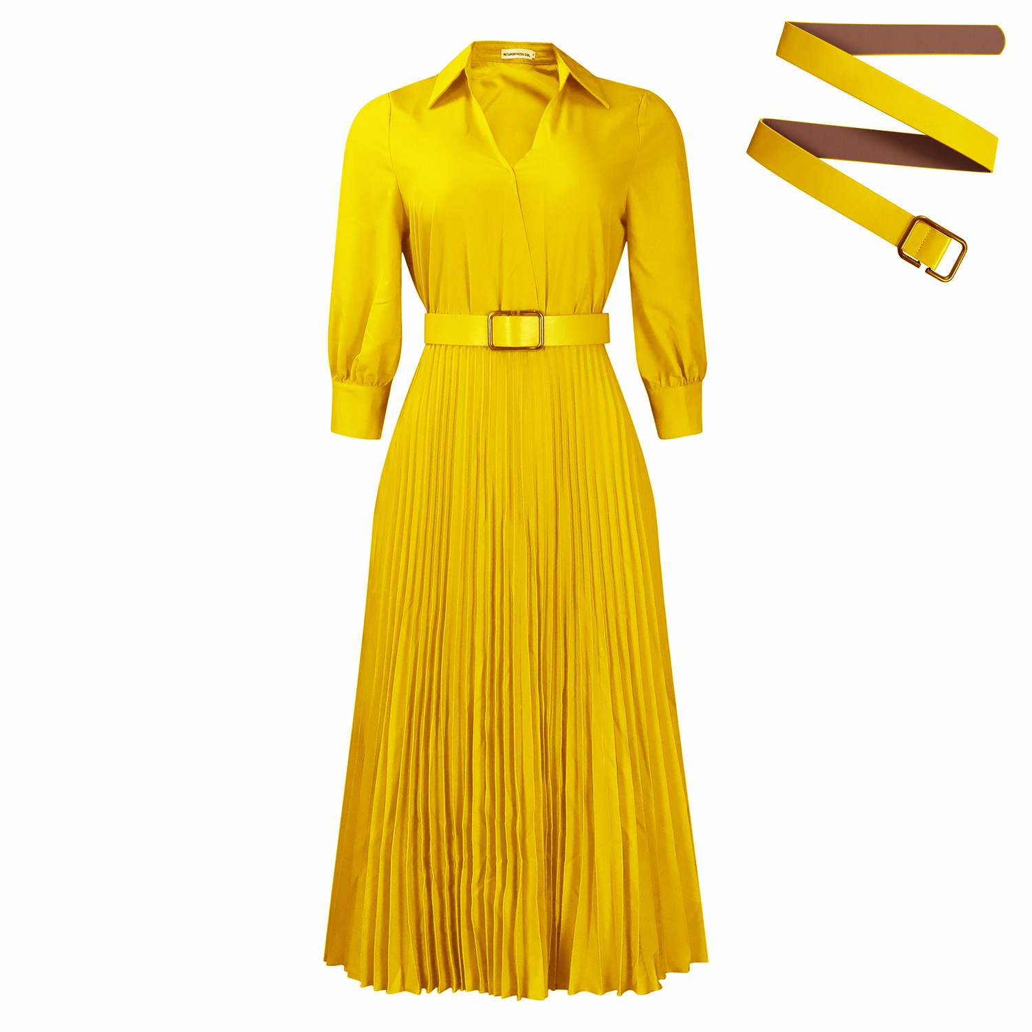 Fashionable V-neck Solid-color Long-sleeved Dress photo 3