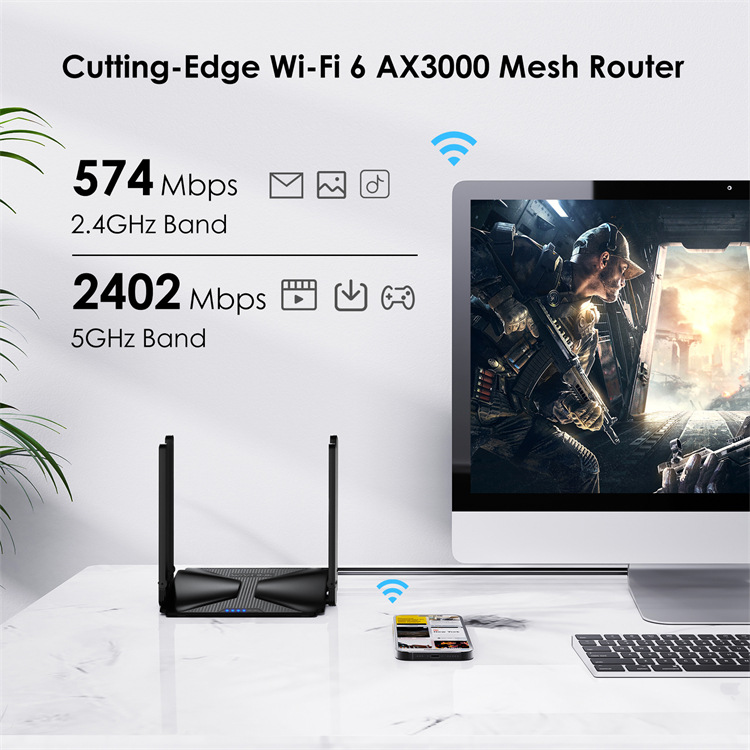 AX3000 Dual-Band Gigabit Mesh Wireless Wi-Fi 6 Router With 5dBi High-Gain Four-Antenna Design photo 1